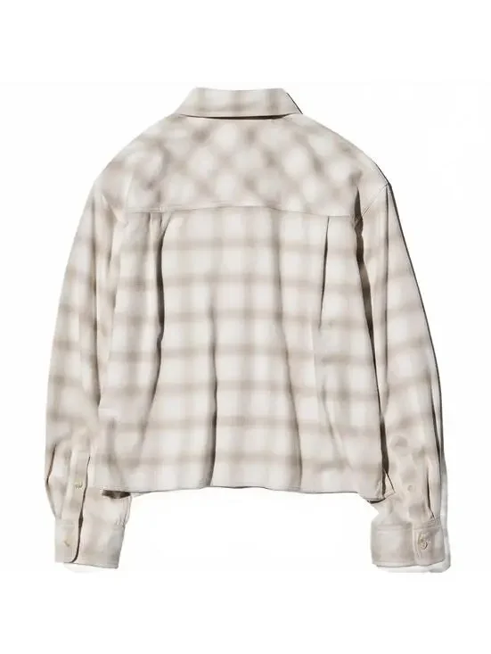 Uniqlo Flannel Boxy Cropped Shirt | Ombre Checked NWT Off White Unisex XL - Picture 2 of 8